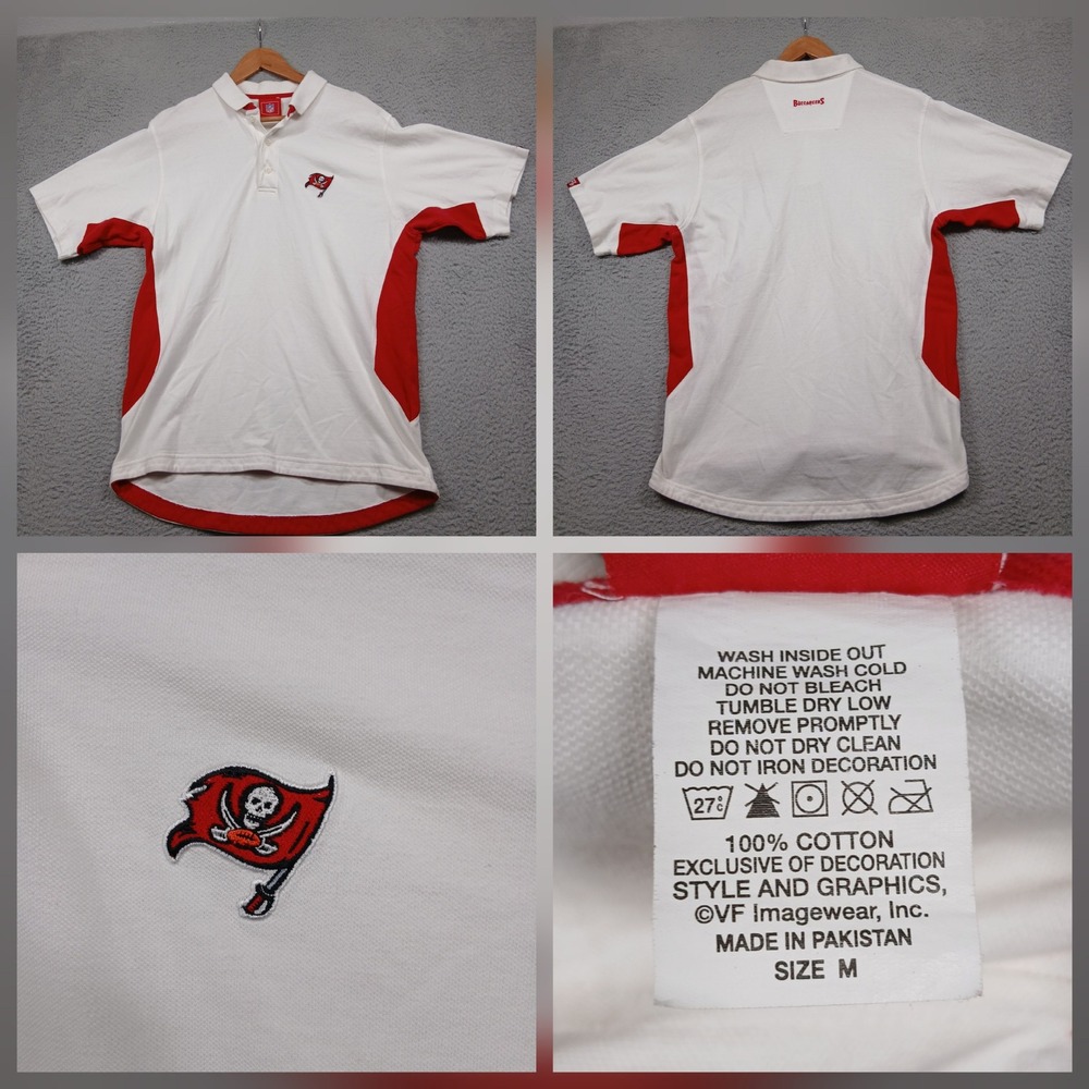 Tampa Bay Buccaneers Polo Shirt Men's M White Red NFL Football
